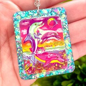 Lisa Frank Inspired Swimming Dolphins Necklace